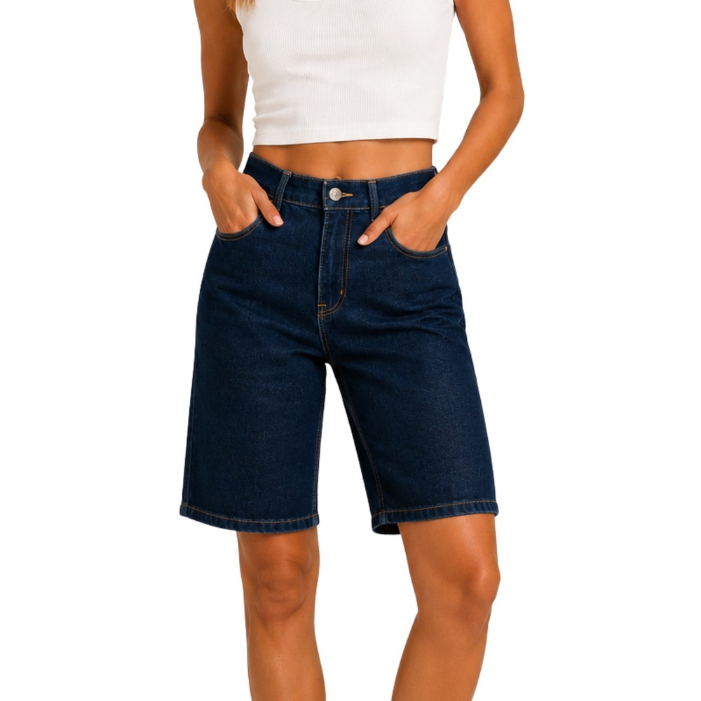 Levis Shorts Womens Size 28 Dark Indigo Bermuda Denim High Rise Stretch Cotton